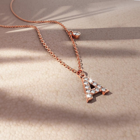 Solid 925 Sterling Silver Initial Crystal Personalised Alphabet Letter Necklace Rose Gold Filled
